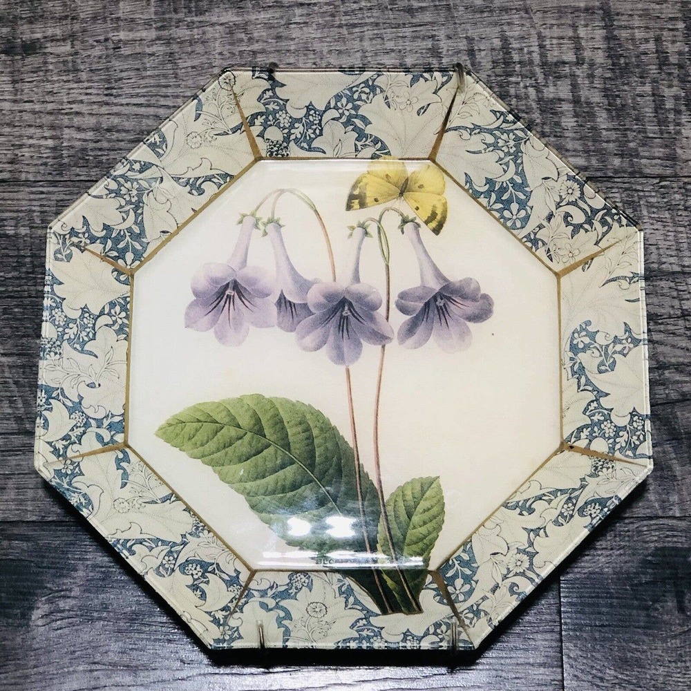 Marye Kelley Decoupage 10” Floral Plate Bluish Flowers Signed *Replacement* A1
